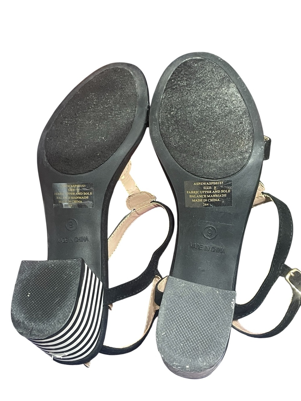 Betsey Johnson Aspen Black Sandal Heels Suede Floral Black & White Stripes Sz 9 - Picture 8 of 11